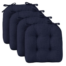 Wellsin Chair Cushions for Dining Chairs, Non-Slip Kitchen Chair Pads with Ties, Tufted Shredded Foam Kitchen Chair Cushions Set of 4, 15.5" X 15.5", Navy