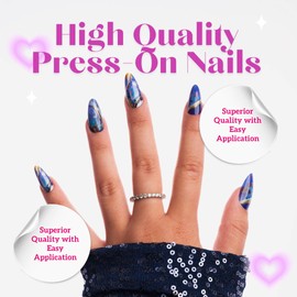 Keep It Classy Press-On Nails Kit by Monyetta Shaw || Lapis Lazuli, Almond Medium || Reusable, Vegan, Non-Toxic, Easy Application || One 24 Nail Kit