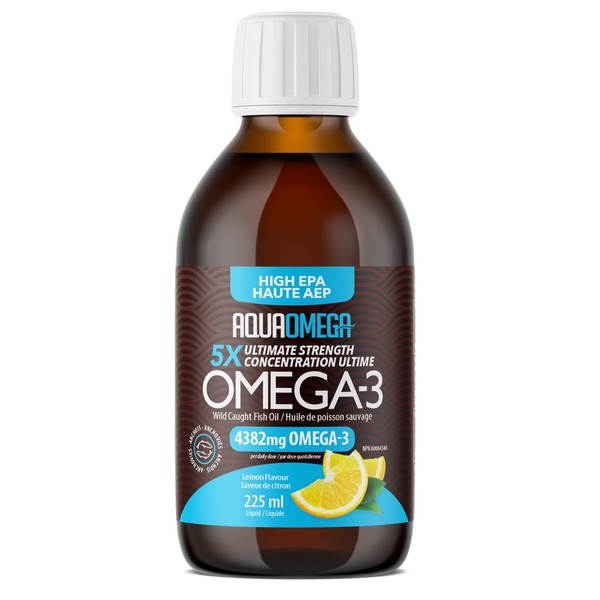 AquaOmega High EPA Omega-3 Fish Oil Lemon 225 mL
