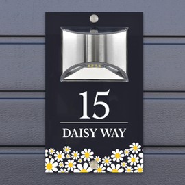 Custom Signs Solar Illuminated Modern Anthracite House Number Sign 24cm x 14.5cm Daisy Field Flowers