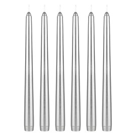 Mega Candles 6 pcs Unscented Silver Taper Candles, Hand Poured Wax Candle 10 Inch x 7/8 Inch, Home Décor, Wedding Receptions, Centerpieces, Birthdays, Celebrations, Romantic Events, Holders