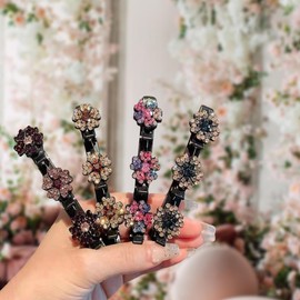 2026 Nuevas Pinzas para Cabello Trenzadas, con Piedras de Cristal Brillantes, Bandas de Tela Satinada con Diamantes Imitación y Trébol de Cuatro Hojas, Pinzas en Forma de Pico de Pato (4 piezas)