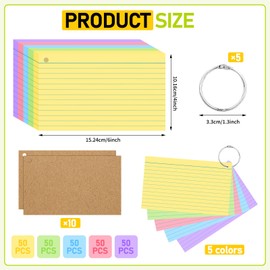 4x6 Inches Index Cards, 250PCS Colored Flash Cards with Ring, Lined on Both Side Notecards Ruled Study Card Flashcards Heavy Note Cards for Studying, Learning, School, College