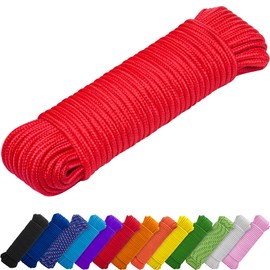 TECEUM Rope – 90 Feet x 1/4 Inch (7mm) – Red – Strong All-Purpose Utility Rope – Camping, Crafting, Flag Pole, Indoor & Outdoor – Polypropylene Nylon Poly Lightweight Diamond Braided Cord