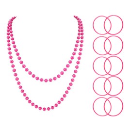 OYWOBET 80s Accessories Retro Plastic Beaded Necklace with Silicone Jelly Bracelets, 80s Necklace with Neon Jelly Bracelets for Woman