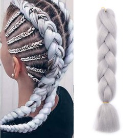 Braiding Hair Extensions Jumbo Braid Hair 24 Inch 1pc High Temperature Synthetic Fiber Hair Extension Light Grey for Women