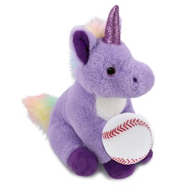 DolliBu Purple Unicorn Stuffed Animal with Baseball Plush - Soft, Huggable Unicorn, Great Gifts for Kids Who Love Baseball, Cute Mythical Animal Plush with Plush Baseball Toy for Kids, Adults - 9 Inch