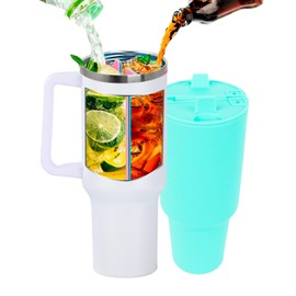 40 oz Stainless Steel Thermal Tumbler with Silicone Divider Liner – 2-in-1 for Two Drinks, Separates Liquids, Keeps Drinks Hot or Cold for Hours, BPA-Free, Durable Travel Tumbler (White/Cyan)
