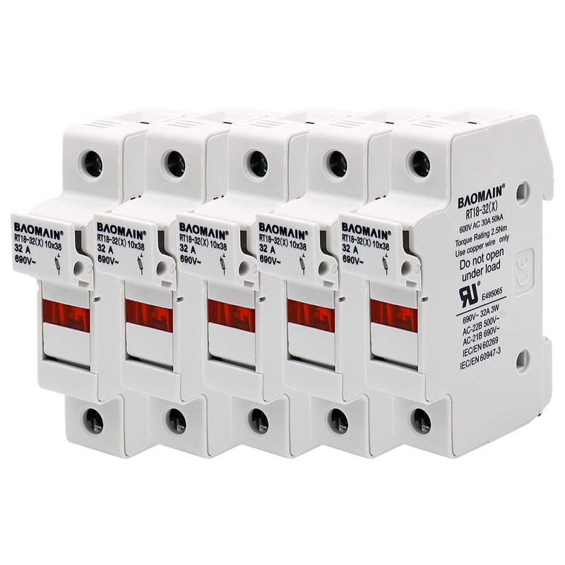 Baomain 5-Pack Cylindrical Fuse Holder RT18-32(X) 10 X 38mm Fuse