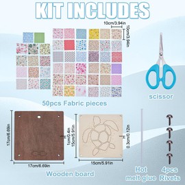 INFUNLY DIY Sea Turtles Fabric Wood Art Kit 6.7"×6.7" Turtles Walnut Art Kit with Quilting Fabric Wooden Craft Kit with Instructions Animal Pattern Poke-in Art Kits for DIY Crafts Birthday Gifts