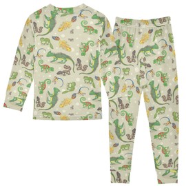 Krafig Cartoon Lizards Pattern Unisex Long-Sleeve PJ Sets, 2-Piece Pajamas Sleepwear Multi