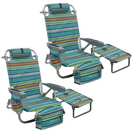 WKFAMOUT Backpack Beach Chair Aluminum 2 Pack with Folding Camping Table 5-Position Lay Flat Lounge Chair Outdoor for Adults with Insulated Cooler Bag and Cup Holder