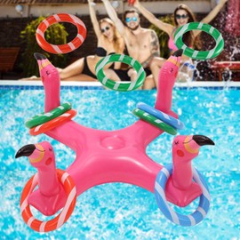 mciskin Flamingo Inflatable Pool Ring Toss Games Toys, Floating Flamingo Swimming Pool Ring with 6Pcs Rings, Swimming Pool Games for Kids Adults Summer Pool Party
