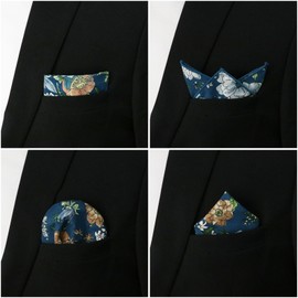 GHTIYLP Floral Cotton Pocket Squares for Men with Pocket Square Holder Flower Men's Handkerchiefs for Wedding Groom Casual (21)