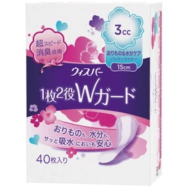 Whisper 2-in-1 W Guard, 0.1 fl oz (3 cc), 5.9 inches (15 cm), 40 Pieces (Panty Liner, Absorbent Care, Urinary Leak Pads)