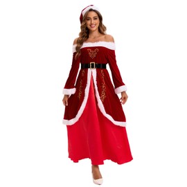 YTWS Mrs Claus Costume Adult Women Christmas Pretty Santa Dresses for Joy Holiday Cosplay