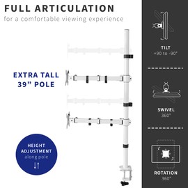 VIVO Extra Tall Vertically Stacked Dual Monitor Desk Mount Stand with 39 inch Stand-up Pole, Fully Adjustable Extended Arms, Fits 2 Screens up to 27 inches, White, STAND-V012TW