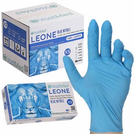 100PCs Dental Grade Leone Examination X-Small Nitrile Gloves by VASTMED | 4.0G Finger Tips Texture Latex/Powder-Free Professional Grade Blue Gloves