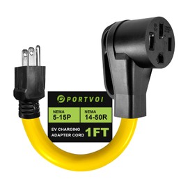 NEMA 5-15P to 14-50R EV Charger Adapter Cord ETL Listed 110V 15A Household to 50A for Level 1 EV Charging, 3 Prong Male to 4 Prong Female Power Cord with Grip Handle, Heavy Duty STW 10 AWG/3C, 1FT