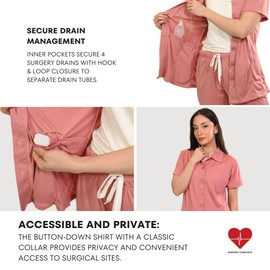 Inspired Comforts Post Surgery Mastectomy Recovery Pajama Set with Internal Drainage Pockets | Pink XL