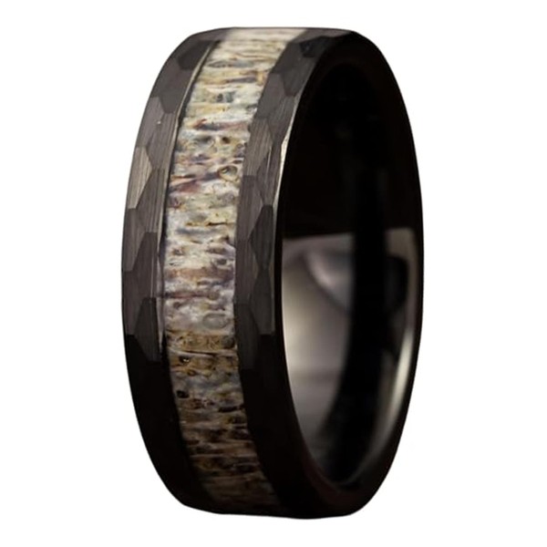Black Wedding Band for Men | Hammered Tungsten Rings for