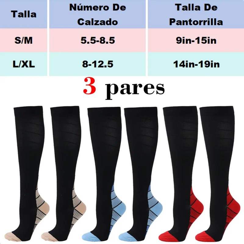 Calcetas Compresión Medias Alivia Varices Y Circulación 3pz