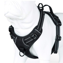 JUXZH Soft Front Dog Harness .Best Reflective No Pull Harness with Handle and 2 Leash Attachments