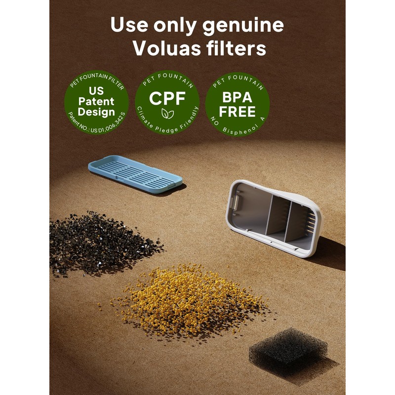 Voluas Replacement Cat Water Fountain Filters, 3 Filters and Pre-Filter