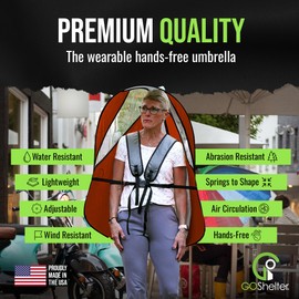 GOSHELTER - Wearable Umbrella Hands Free for Adults, Backpack Shade Canopy - Made in USA, Orange