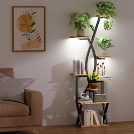 VORKSMEN Plant Stand Indoor with Grow Lights 8 Tiered 67“ Tall Plant Shelf with Adjustable Brightness Timer Large Metal S-Shaped Corner Plant Flower Holder Home Decor for Living Room Patio Balcony