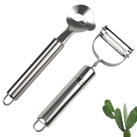 LLMSIX 2pcs Cactus Peeler Tools, Cactus Peeler Spoon, Stainless Steel Peelers Cactus and Vegetable, Noodle Slicer with Hole for Making Noodles Fruits Vegetables Remove Peel
