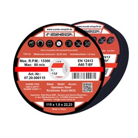 20 INOX Cutting Discs | Choice of Sizes | Diameter 115 - 230 mm | Extra Thin | Extra Stable | Strong Cutting Performance | for Cutting and Angle Grinders (Diameter 115 mm)