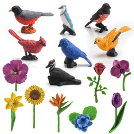 WONWONTOYS Birds and Flowers Figures Playset Simulation Animal Birds and Plant Toy Set Early Educational Model Toys for Kids