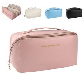 Bolsa de Cosméticos Mujer, Neceser Maquillaje de Gran Capacidad, Makeup Bag de Viaje, Bolsa de Aseo de Cuero Impermeable, Organizador Baño con Asa Portátil, Neceser con Múltiples Compartimentos