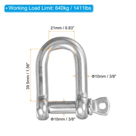 PATIKIL Screw Bolt Shackle M10 3/8 Inch 1411 lbs 316 Stainless Steel D Ring Shackle for Chains Wire Ropes Outdoor Silver