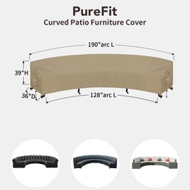 PureFit Outdoor Sectional Sofa Cover Waterproof Curved Patio Furniture Covers for Deck, Lawn and Backyard, 190Lx36Dx39Hx128FL, Camel
