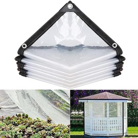 16.4ft x 6.56ft Clear Plastic Tarps Heavy Duty Waterproof PVC Tarpaulin Cloth Plastic Tear Resistance Windproof Outdoor Curtain rain Grommets with Cable Ties for Roof Camping Deck Porch Patio Garden