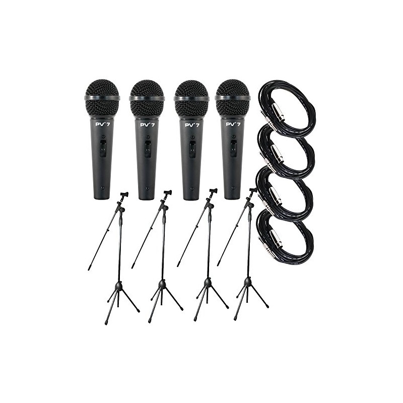 Package 4x Peavey PV7 Dynamic Cardiod Microphones With Cables +