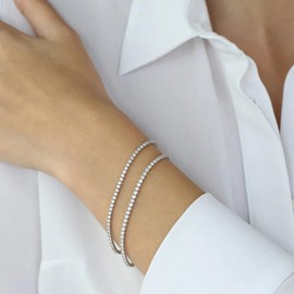 JoycuFF Silver Tennis Bracelets for Women 2.0 mm Cubic Zirconia Silver Tennis Bracelet Silver Bracelets for Women Bridesmaid Birthday Wedding 8 Inch