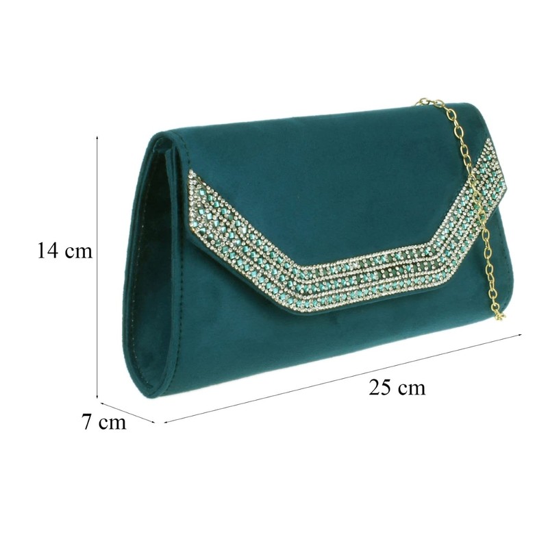 Girly Handbags Diamante Frame Clutch Bag, teal