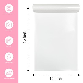 Mcirurn White Glitter Heat Transfer Vinyl, 12" x 15ft Htv Vinyl, Glitter Iron-On for T-Shirts, Shirts Crafts, Easy Cutting and Weeding, Custom Glitter Gifts.