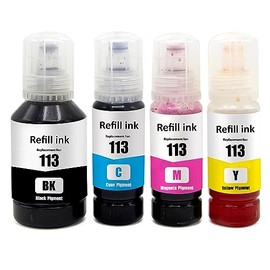 Go Inks 1 Set of 4 Ink Bottles 140ml Bk & 70ml C/M/Y to replace Epson 113 Compatible/non-OEM for EcoTank Printers