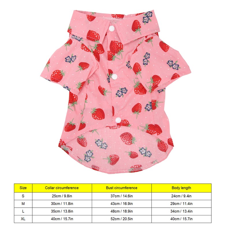Dog Summer Shirts Cute Strawberry Print Turn Down Collar Snap