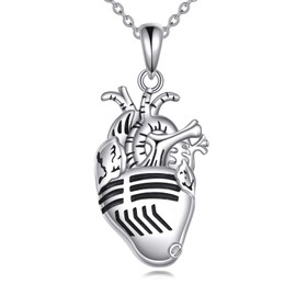 POPLYKE Heart Anatomy Necklace 925 Sterling Silver Anatomical Heart Microphone Unique Music Jewelry Doctor Nurse Gift for Women
