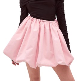 ZHANCHTONG Women's Elastic Waist Bubble Mini Skirts with Adjustable Drawstring, Pink, Small