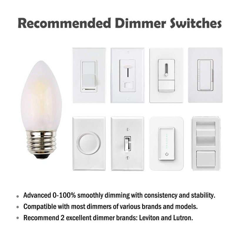 OPALRAY C35 LED Candelabra Bulb, E26 Standard Base, Dimmable, 6W