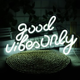 JFLLamp Good Vibes Only Neon Signs for Wall Decor Neon Lights Led Signs Suitable for Living Beer Bar Game Room Hotel Birthday Party Restaurant Christmas Unique Gift for Lover, 16.5 * 10 Inch(White)
