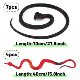 DOITEM 11 Pieces Toy Snakes, 30 Inch Rubber Snakes 16 Inch Fake Snake Realistic Snake for Garden Props to Keep Birds Away, Pranks, Boys’ Favorite, Pool Party, Bathtub Floater