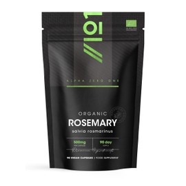 Organic Rosemary 500mg - 90 Vegan Capsules - High Strength Salvia Rosmarinus Supplement - Resealable and Recyclable Pouch - by Alpha01