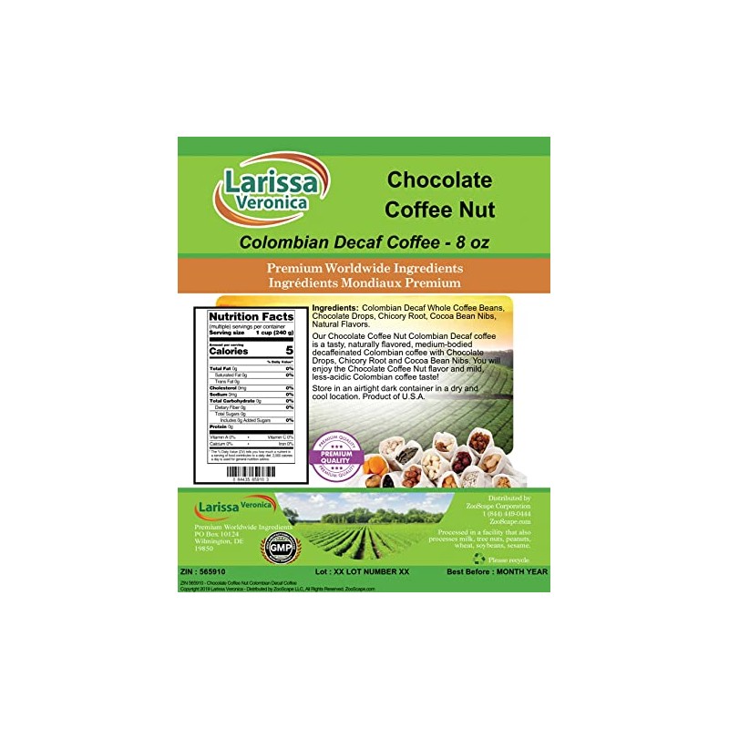 Chocolate Coffee Nut Colombian Decaf Coffee (Gourmet, Naturally Flavored, Whole